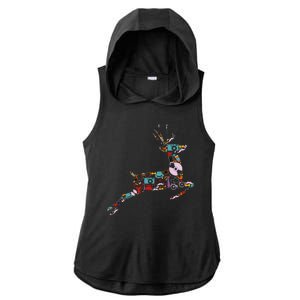 Cool Festive Christmas Gifts Pattern Reindeer Ladies PosiCharge Tri-Blend Wicking Draft Hoodie Tank