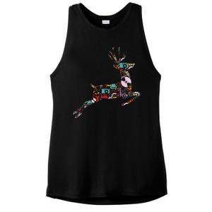 Cool Festive Christmas Gifts Pattern Reindeer Ladies PosiCharge Tri-Blend Wicking Tank