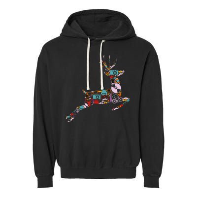 Cool Festive Christmas Gifts Pattern Reindeer Garment-Dyed Fleece Hoodie