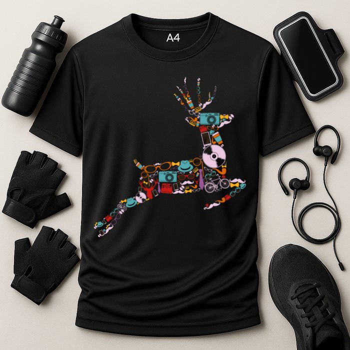 Cool Festive Christmas Gifts Pattern Reindeer Cooling Performance Crew T-Shirt