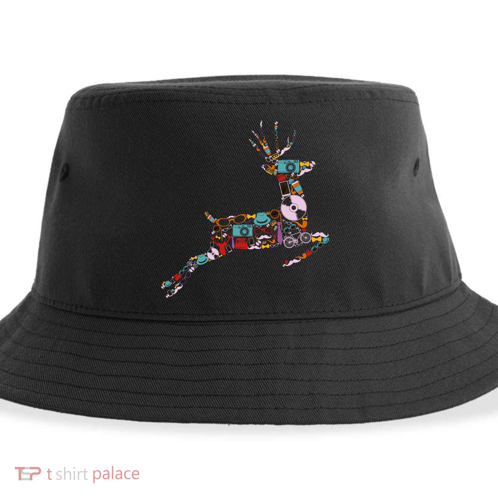 Cool Festive Christmas Gifts Pattern Reindeer Sustainable Bucket Hat