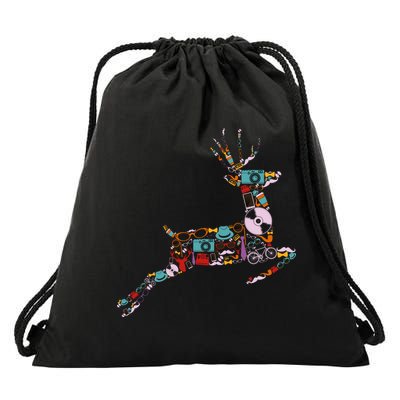 Cool Festive Christmas Gifts Pattern Reindeer Drawstring Bag