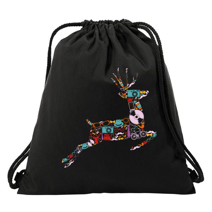 Cool Festive Christmas Gifts Pattern Reindeer Drawstring Bag