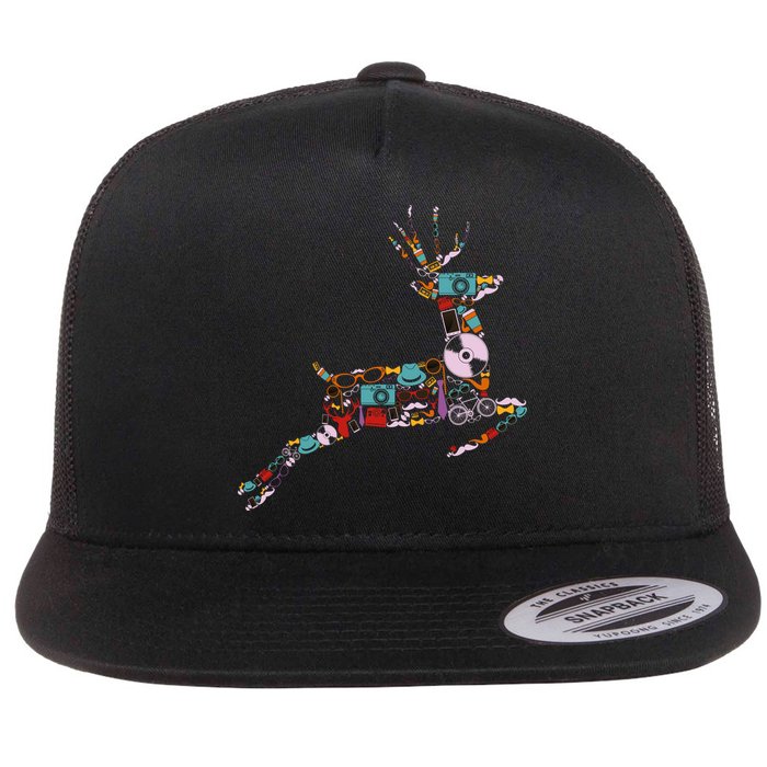 Cool Festive Christmas Gifts Pattern Reindeer Flatbill Hat