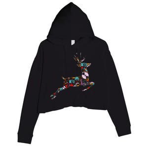 Cool Festive Christmas Gifts Pattern Reindeer Crop Fleece Hoodie