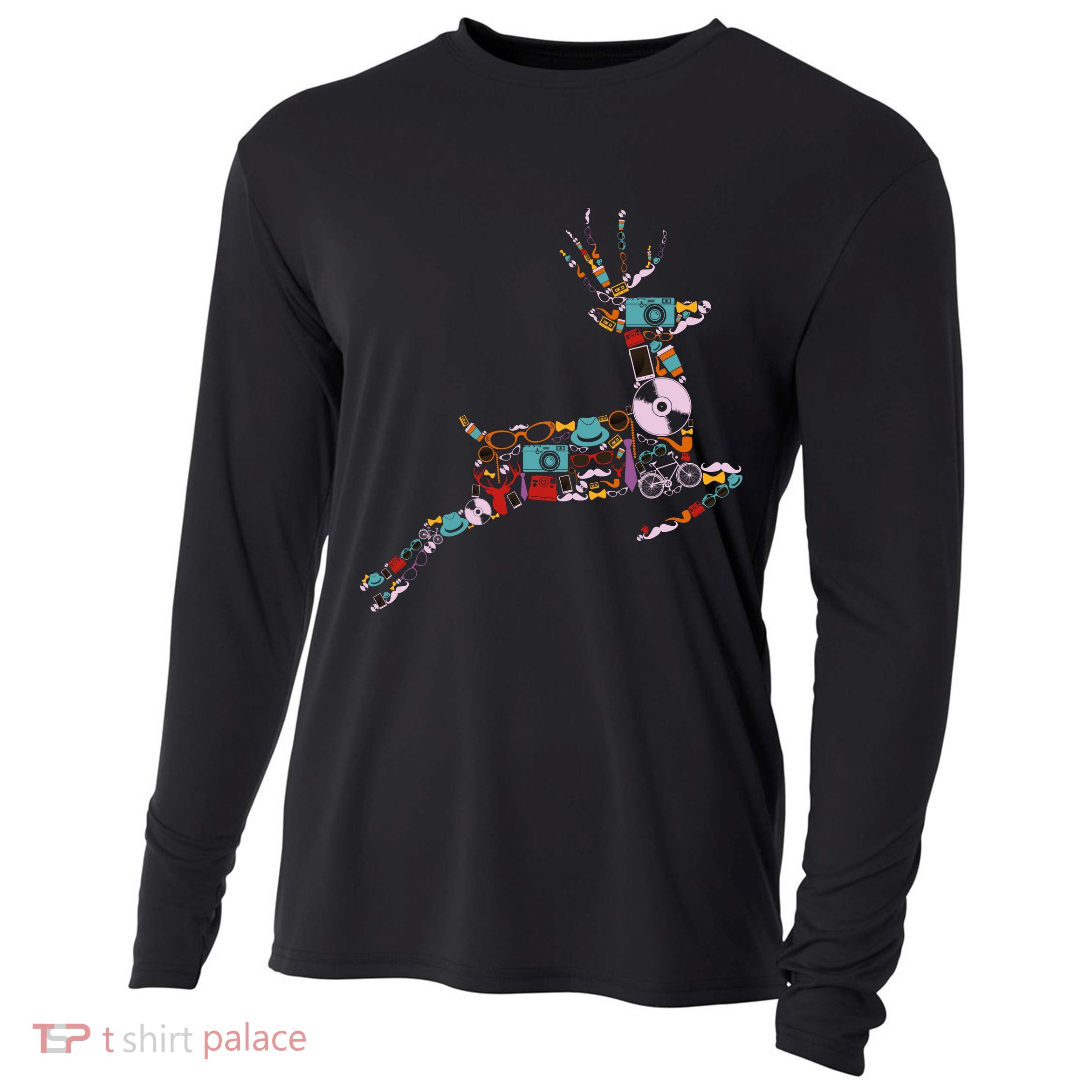 Cool Festive Christmas Gifts Pattern Reindeer Cooling Performance Long Sleeve Crew