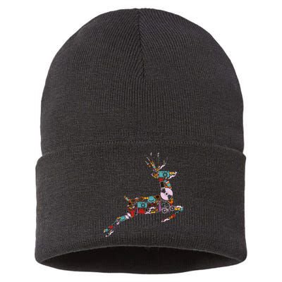 Cool Festive Christmas Gifts Pattern Reindeer Sustainable Knit Beanie