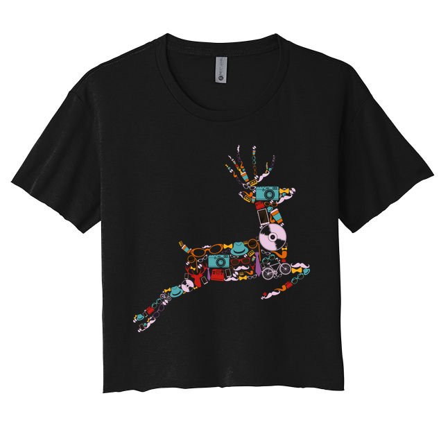 Cool Festive Christmas Gifts Pattern Reindeer Crop Top