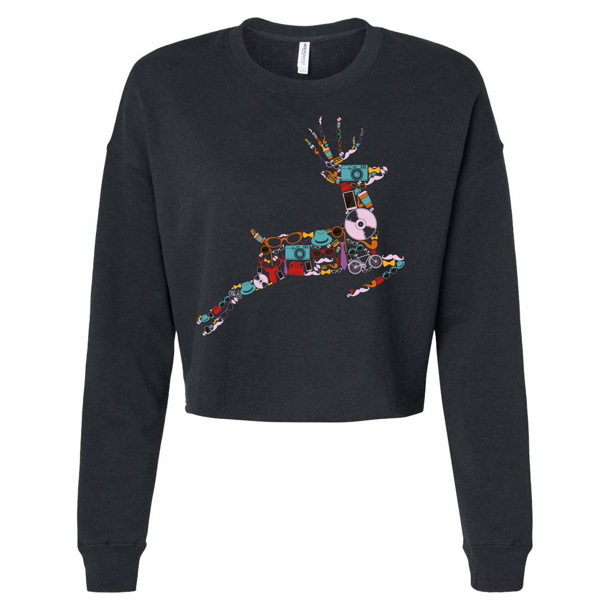 Cool Festive Christmas Gifts Pattern Reindeer Cropped Pullover Crew