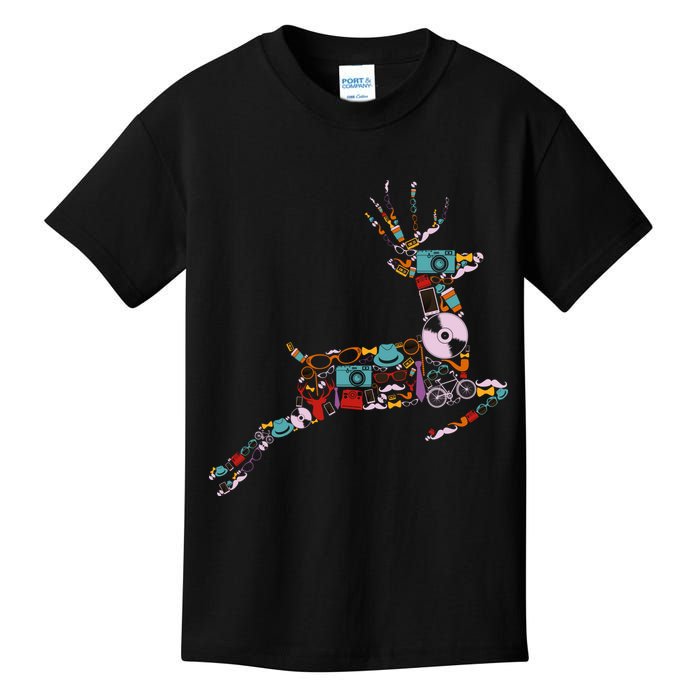 Cool Festive Christmas Gifts Pattern Reindeer Kids T-Shirt