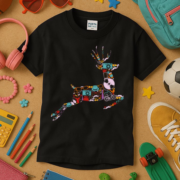 Cool Festive Christmas Gifts Pattern Reindeer Kids T-Shirt