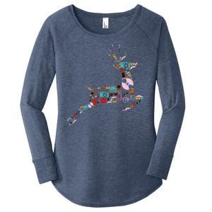 Cool Festive Christmas Gifts Pattern Reindeer Women's Perfect Tri Tunic Long Sleeve Shirt