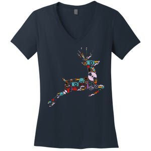 Cool Festive Christmas Gifts Pattern Reindeer Women's V-Neck T-Shirt