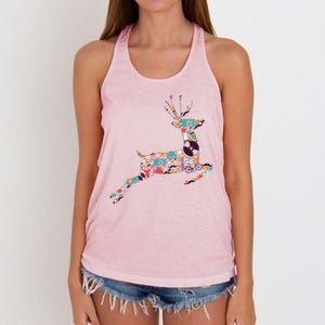 Cool Festive Christmas Gifts Pattern Reindeer Women's Knotted Racerback Tank