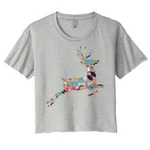 Cool Festive Christmas Gifts Pattern Reindeer Women's Crop Top Tee