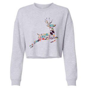 Cool Festive Christmas Gifts Pattern Reindeer Cropped Pullover Crew