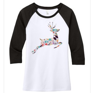 Cool Festive Christmas Gifts Pattern Reindeer Women's Tri-Blend 3/4-Sleeve Raglan Shirt