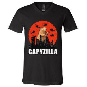 Capybara Funny Capybara Rodent Capyzilla Funny V-Neck T-Shirt