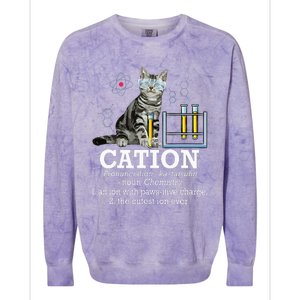 Cation Funny Chemistry Humor Science Teacher Cat Pun Colorblast Crewneck Sweatshirt