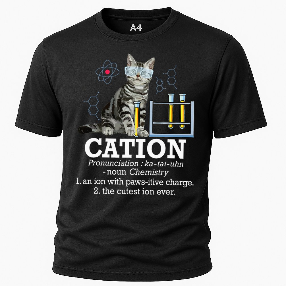 Cation Funny Chemistry Humor Science Teacher Cat Pun Cooling Performance Crew T-Shirt