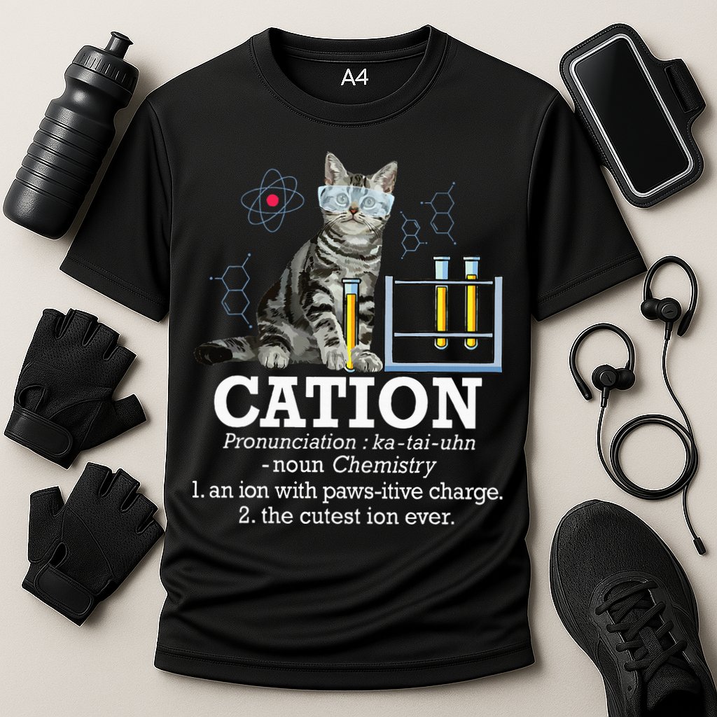 Cation Funny Chemistry Humor Science Teacher Cat Pun Cooling Performance Crew T-Shirt