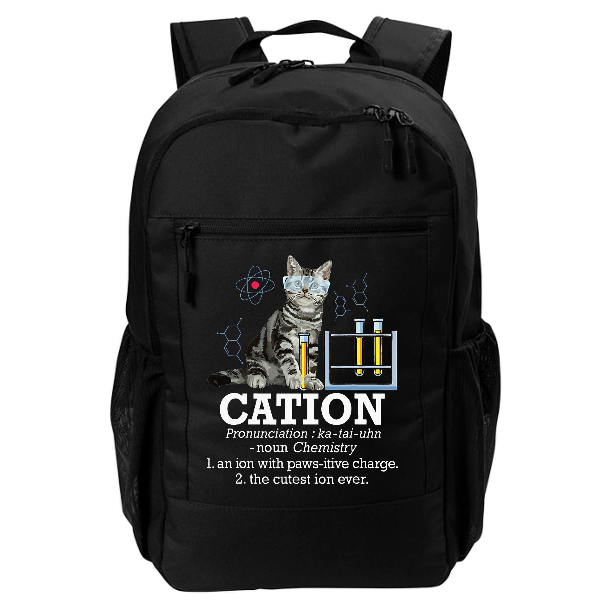 Cation Funny Chemistry Humor Science Teacher Cat Pun Backpack