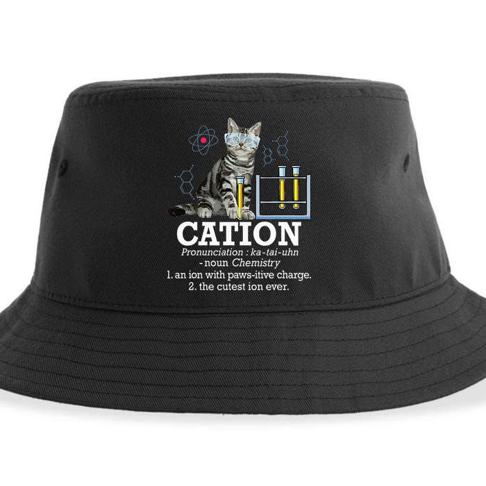 Cation Funny Chemistry Humor Science Teacher Cat Pun Sustainable Bucket Hat