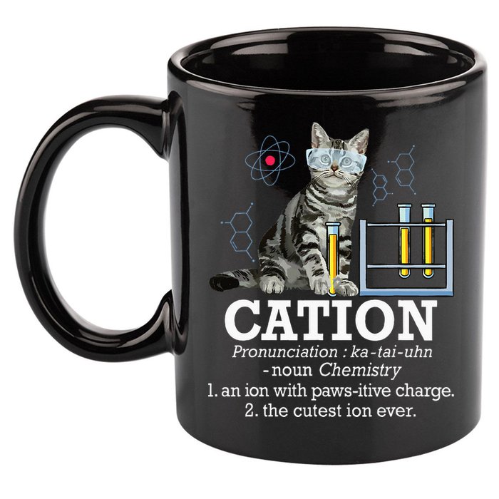 Cation Funny Chemistry Humor Science Teacher Cat Pun 11oz C Handle Ceramic Mug