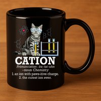Cation Funny Chemistry Humor Science Teacher Cat Pun 11oz C Handle Ceramic Mug