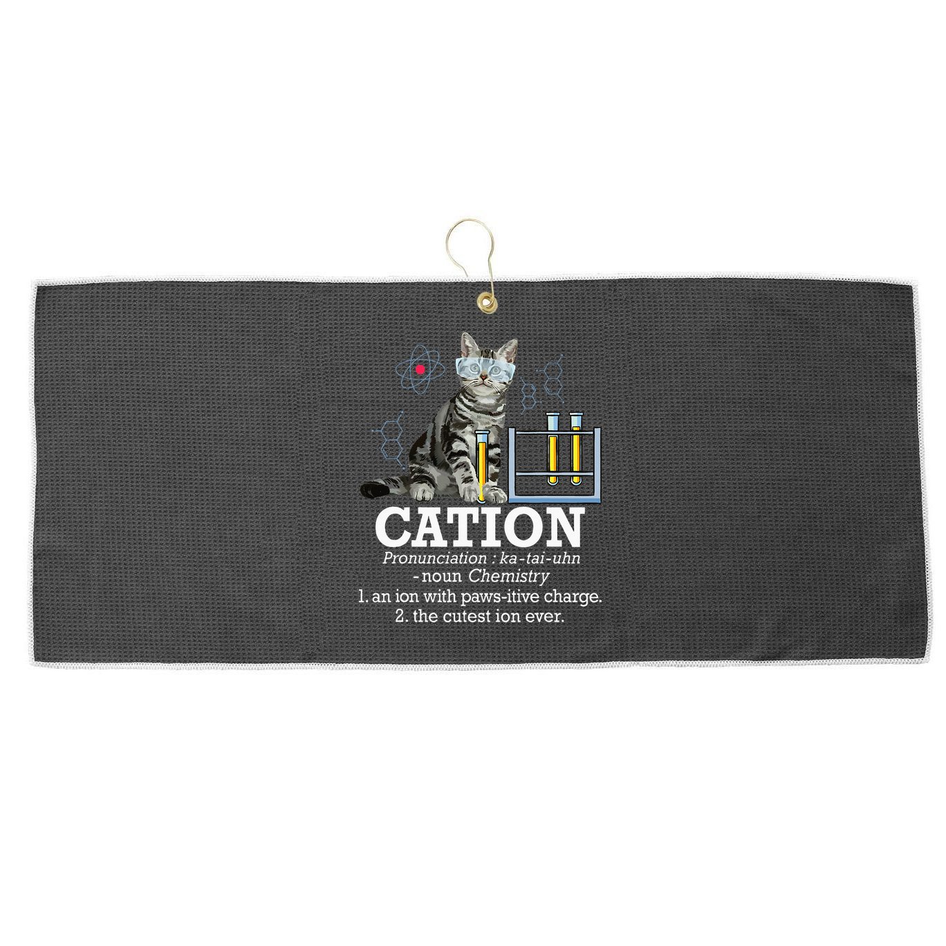 Cation Funny Chemistry Humor Science Teacher Cat Pun Large Microfiber Waffle Golf Towel
