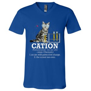 Cation Funny Chemistry Humor Science Teacher Cat Pun V-Neck T-Shirt