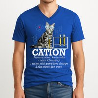 Cation Funny Chemistry Humor Science Teacher Cat Pun V-Neck T-Shirt