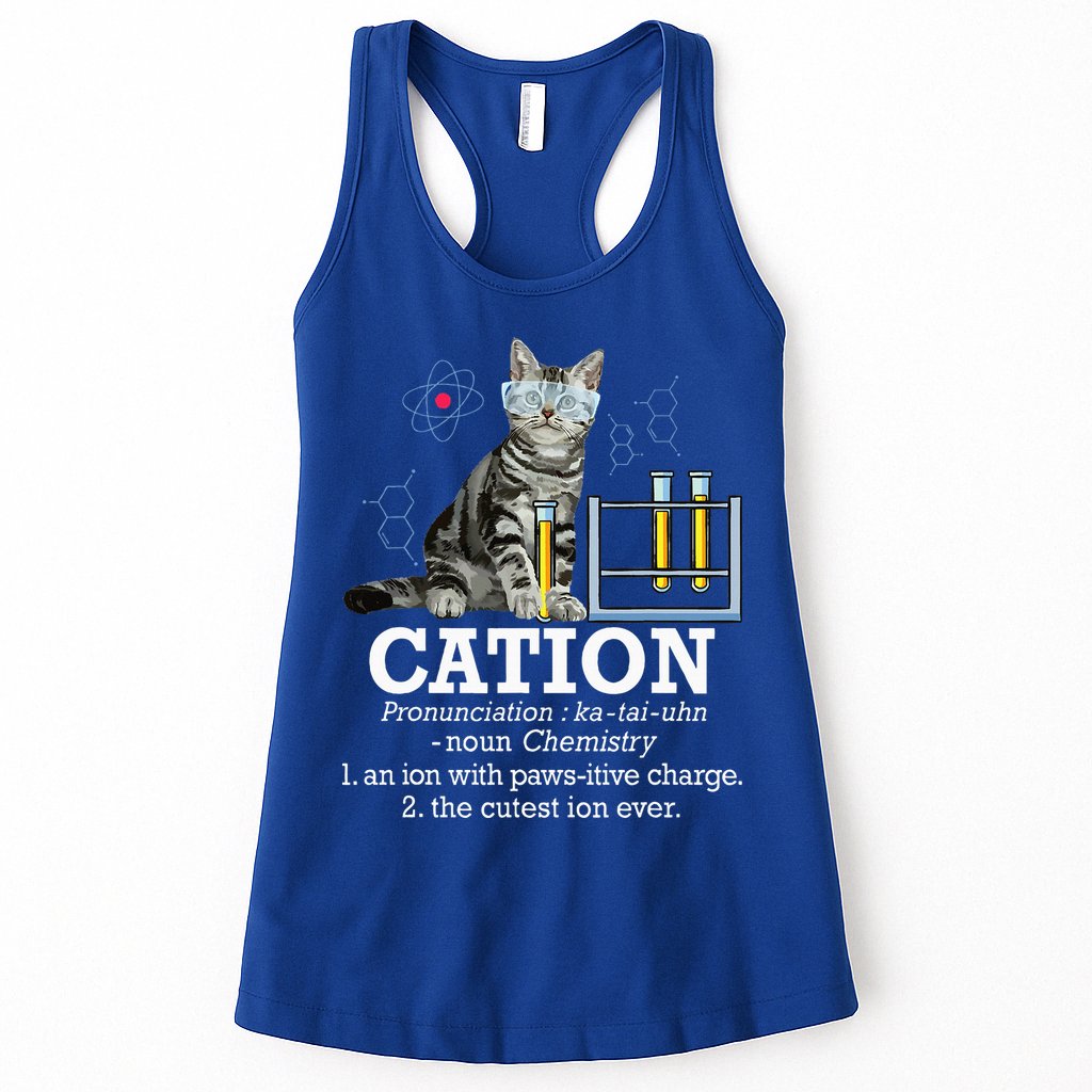 Cation Funny Chemistry Humor Science Teacher Cat Pun Womens Tank Top