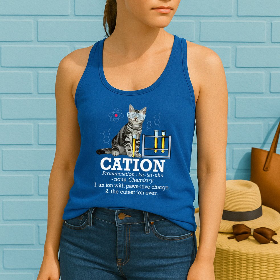 Cation Funny Chemistry Humor Science Teacher Cat Pun Womens Tank Top