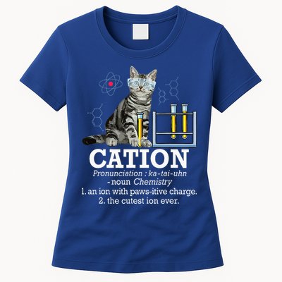 Cation Funny Chemistry Humor Science Teacher Cat Pun Womens T-Shirt