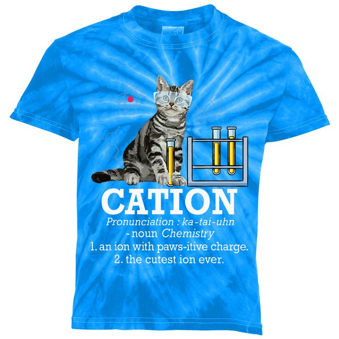 Cation Funny Chemistry Humor Science Teacher Cat Pun Kids Tie-Dye T-Shirt