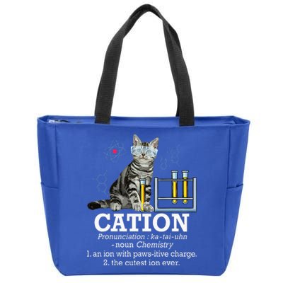 Cation Funny Chemistry Humor Science Teacher Cat Pun Zip Tote Bag