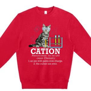 Cation Funny Chemistry Humor Science Teacher Cat Pun Premium Crewneck Sweatshirt