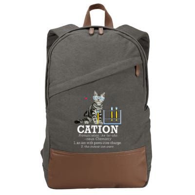 Cation Funny Chemistry Humor Science Teacher Cat Pun Cotton Canvas Backpack