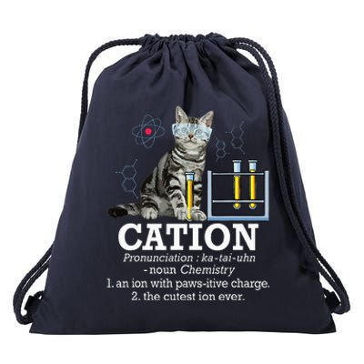 Cation Funny Chemistry Humor Science Teacher Cat Pun Drawstring Bag