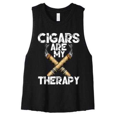 Cool Funny Cigar For Men Cigars Are My Therapy Women's Racerback Cropped Tank