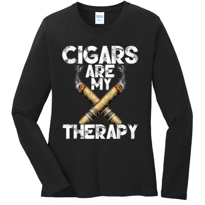 Cool Funny Cigar For Men Cigars Are My Therapy Ladies Long Sleeve Shirt