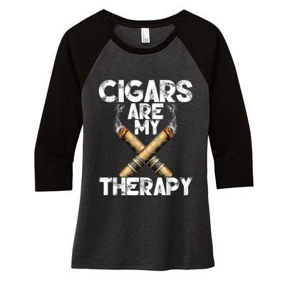 Cool Funny Cigar For Men Cigars Are My Therapy Women's Tri-Blend 3/4-Sleeve Raglan Shirt