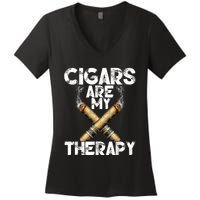 Cool Funny Cigar For Men Cigars Are My Therapy Women's V-Neck T-Shirt