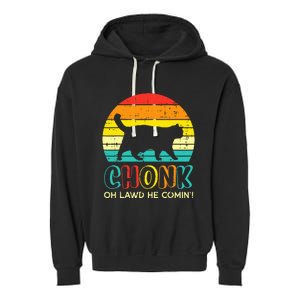 Chonk Fat Cat Meme Sunset Funny Black Kitten Garment-Dyed Fleece Hoodie