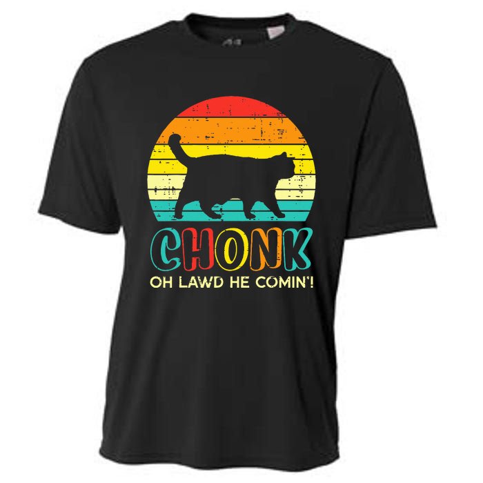 Chonk Fat Cat Meme Sunset Funny Black Kitten Cooling Performance Crew T-Shirt