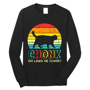 Chonk Fat Cat Meme Sunset Funny Black Kitten Long Sleeve Shirt