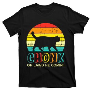 Chonk Fat Cat Meme Sunset Funny Black Kitten T-Shirt