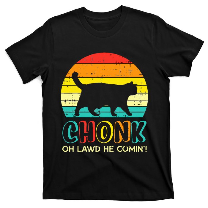 Chonk Fat Cat Meme Sunset Funny Black Kitten T-Shirt