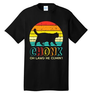 Chonk Fat Cat Meme Sunset Funny Black Kitten Tall T-Shirt